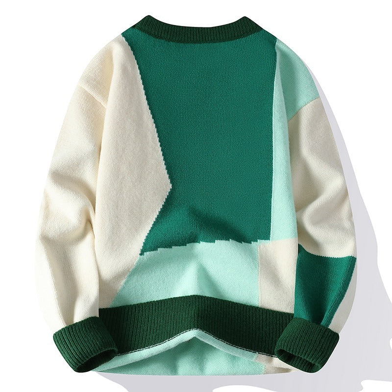 Men's Geometric Color Contrast Knitted Sweater