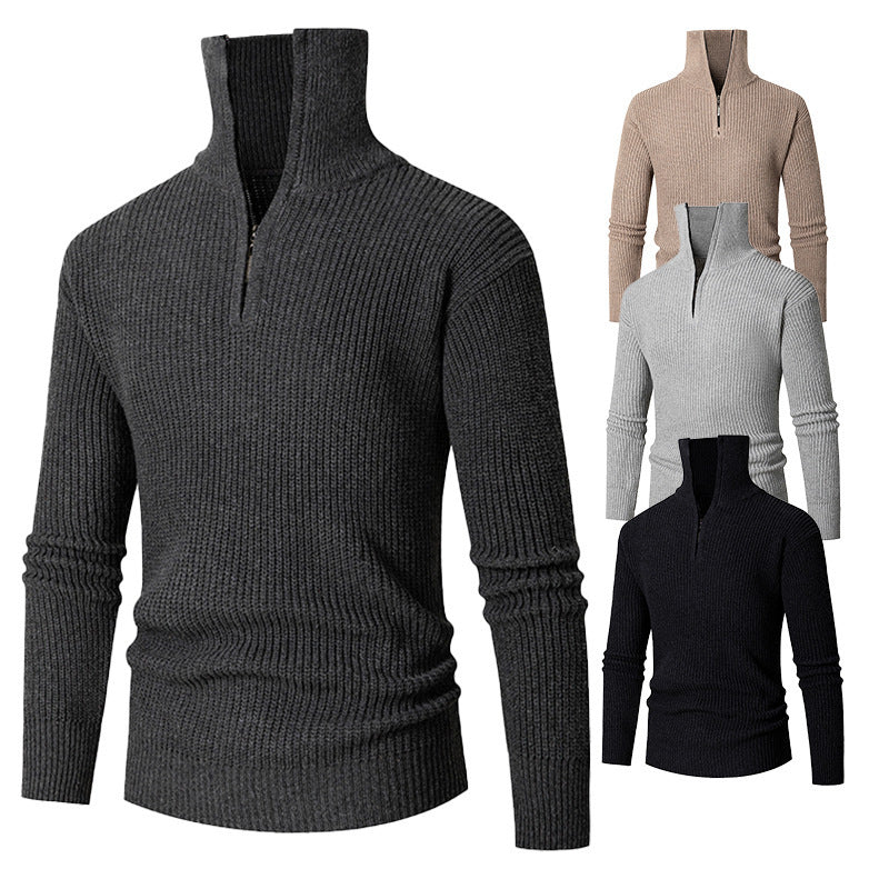 Ribbed Thermal Zipper Turtleneck Sweater