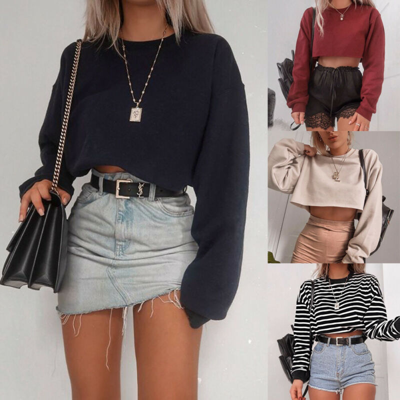 Loose Long Sleeve Sweater Crop Top