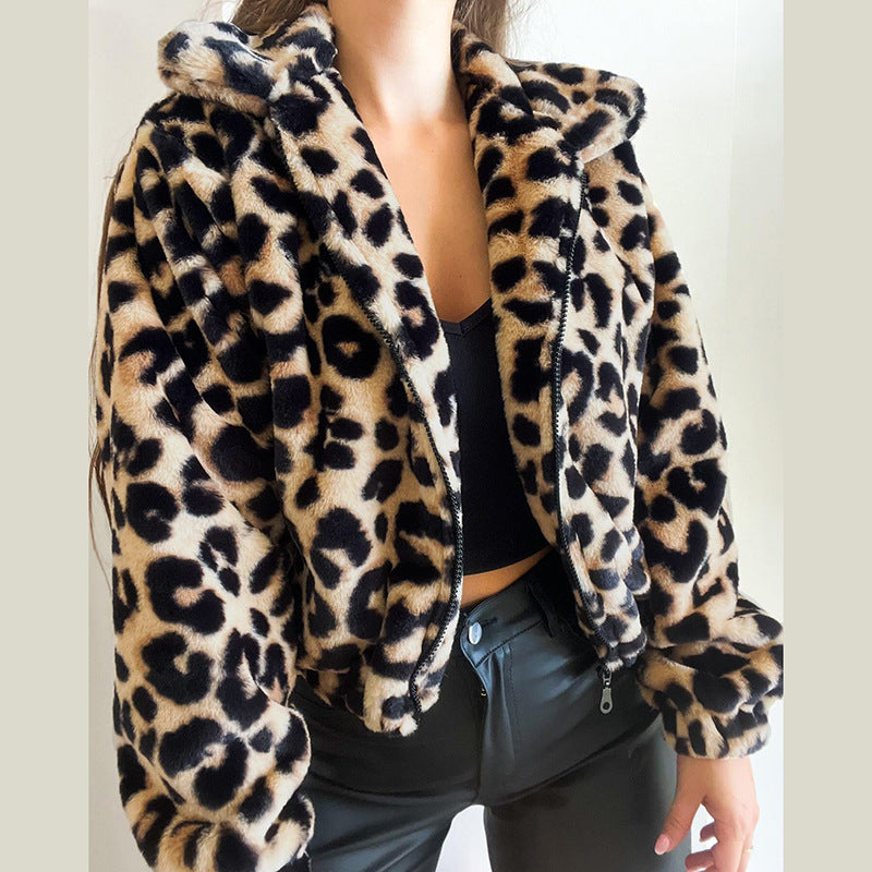 Plush Leopard Print Short Coat