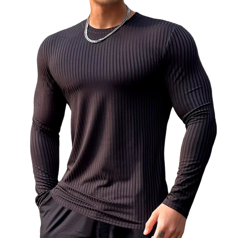 Ribbed Quick-Dry Fitness Casual Long Sleeve Shirt