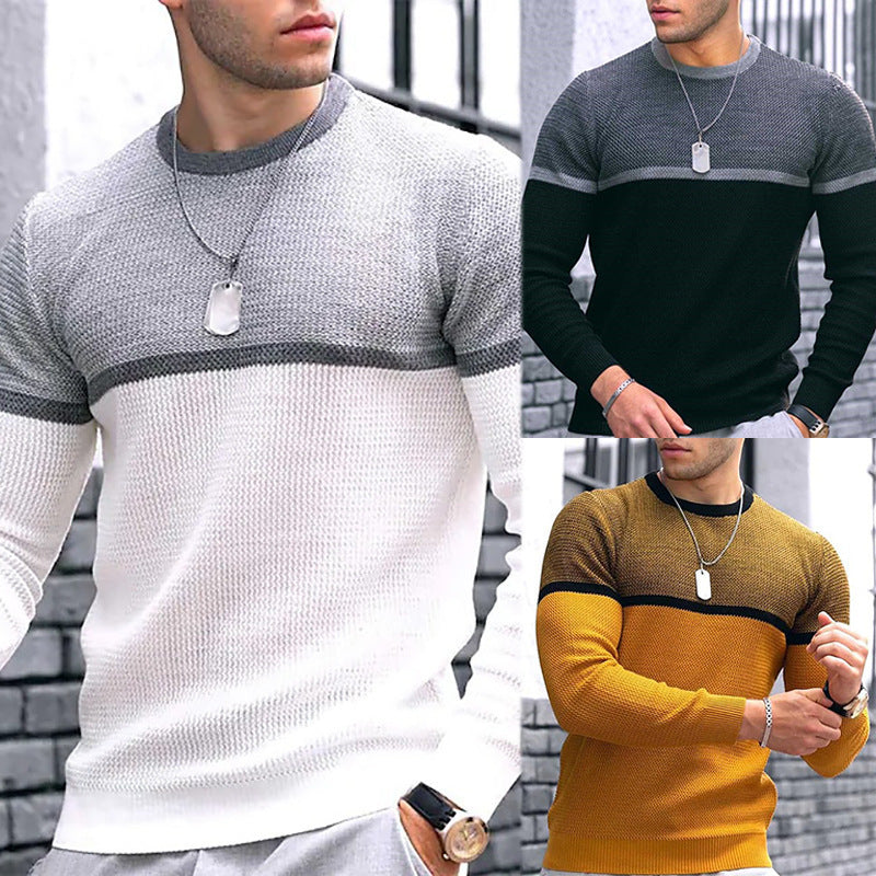 Textured Stripe Colorblock Round Neck Sweatshirt