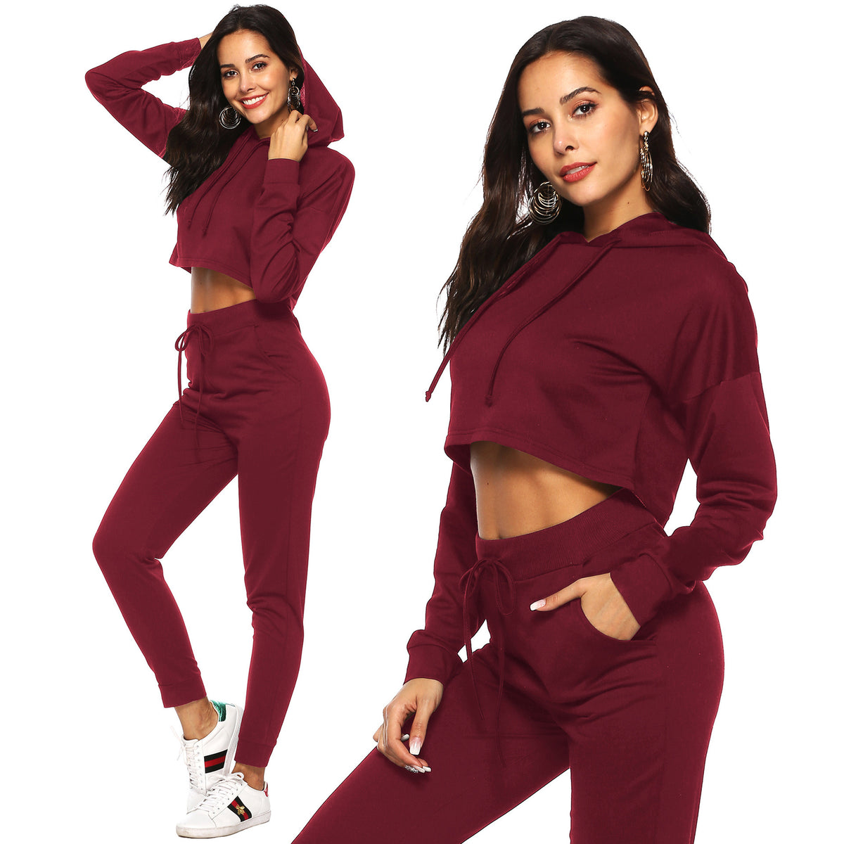 Sports Navel Hoodie Sweats Two-Piece Set