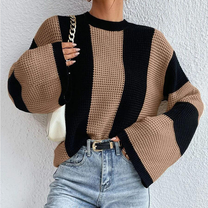 Bold Contrast Striped Wide Sleeve Knitted Sweater