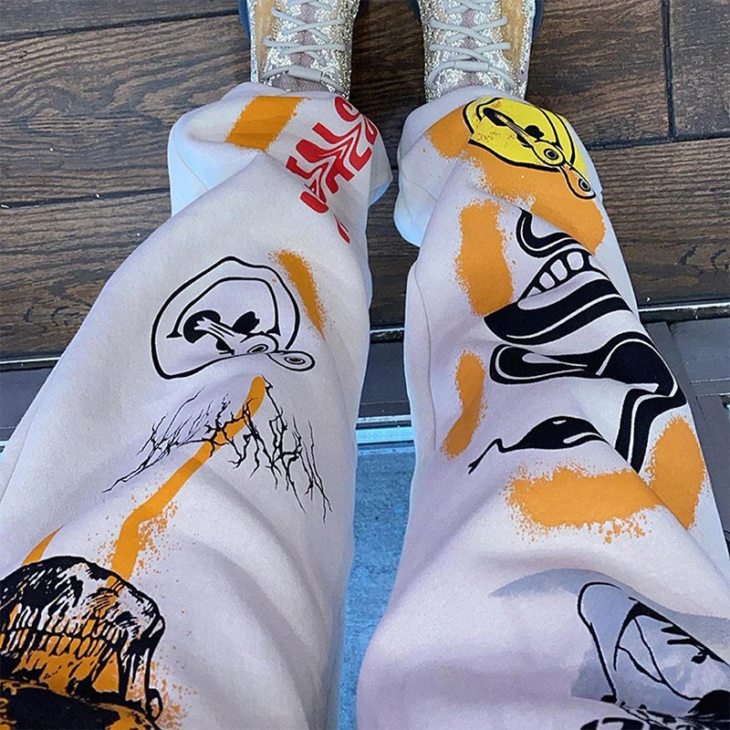 Women's High-Waist Cartoon Skull Print Y2K Sweatpants