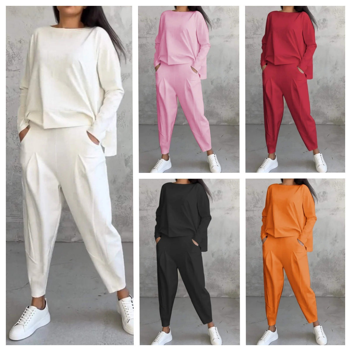 Irregular Design Long-sleeved Sweater Harem Pants Set