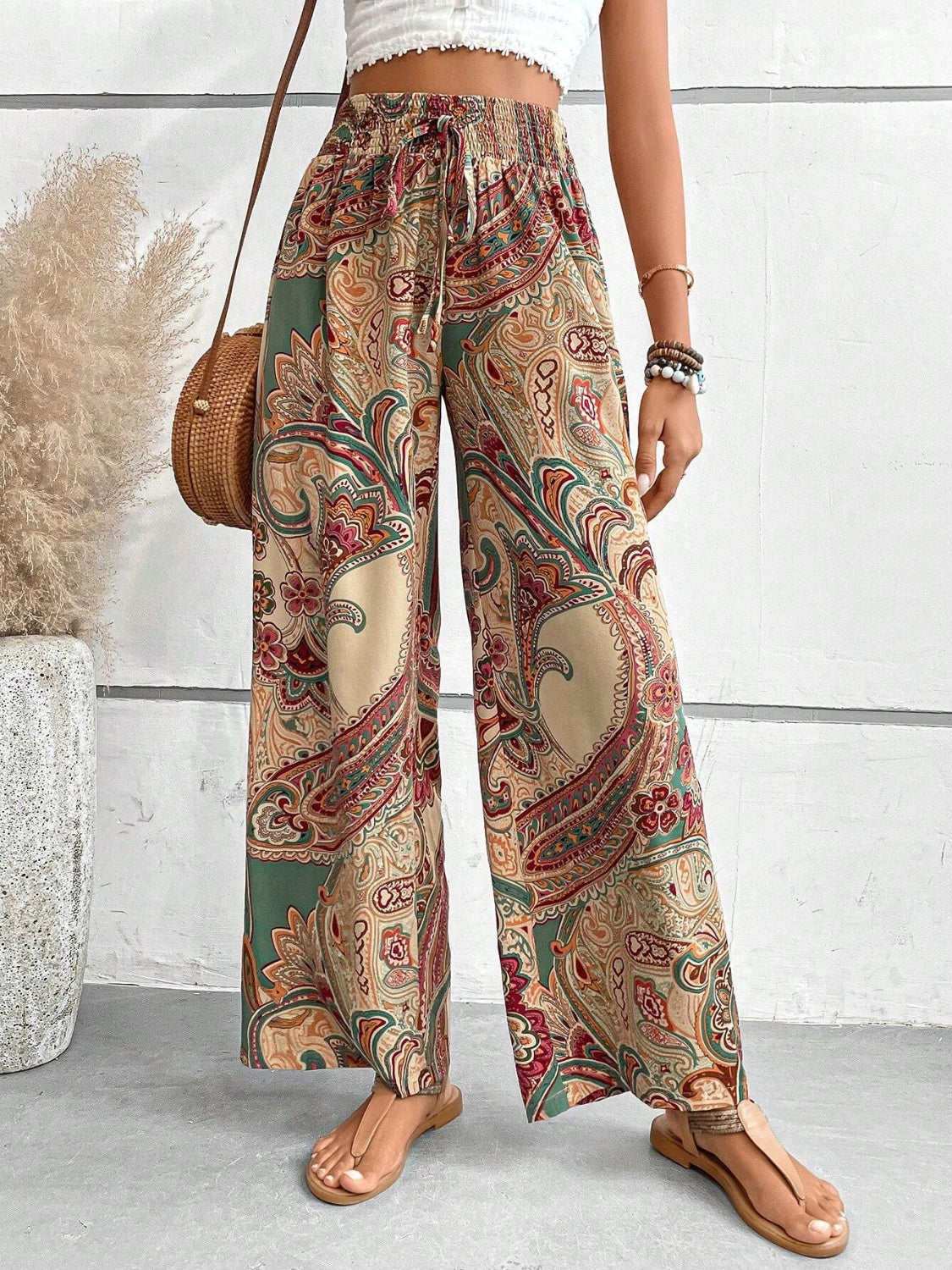 Boho Paisley Print Wide Leg Pants