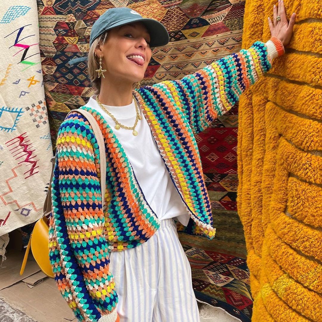 Crochet Boho Rainbow Cardigan Sweater