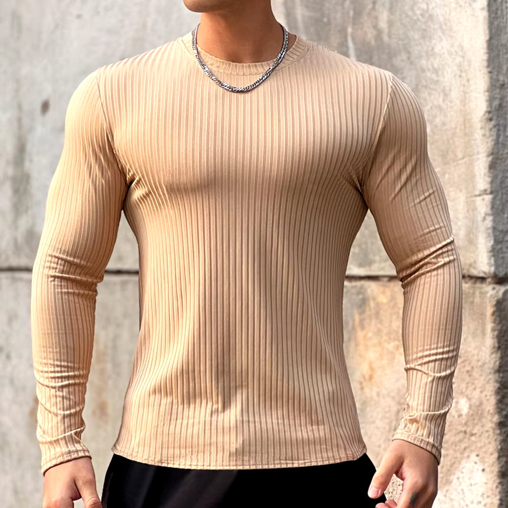 Ribbed Quick-Dry Fitness Casual Long Sleeve Shirt