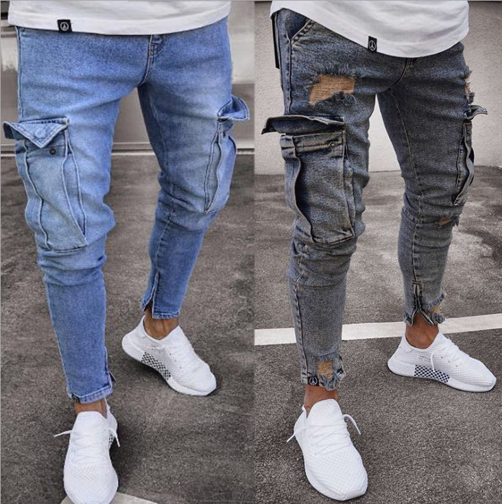 Ripped Cargo Pocket Denim Jeans