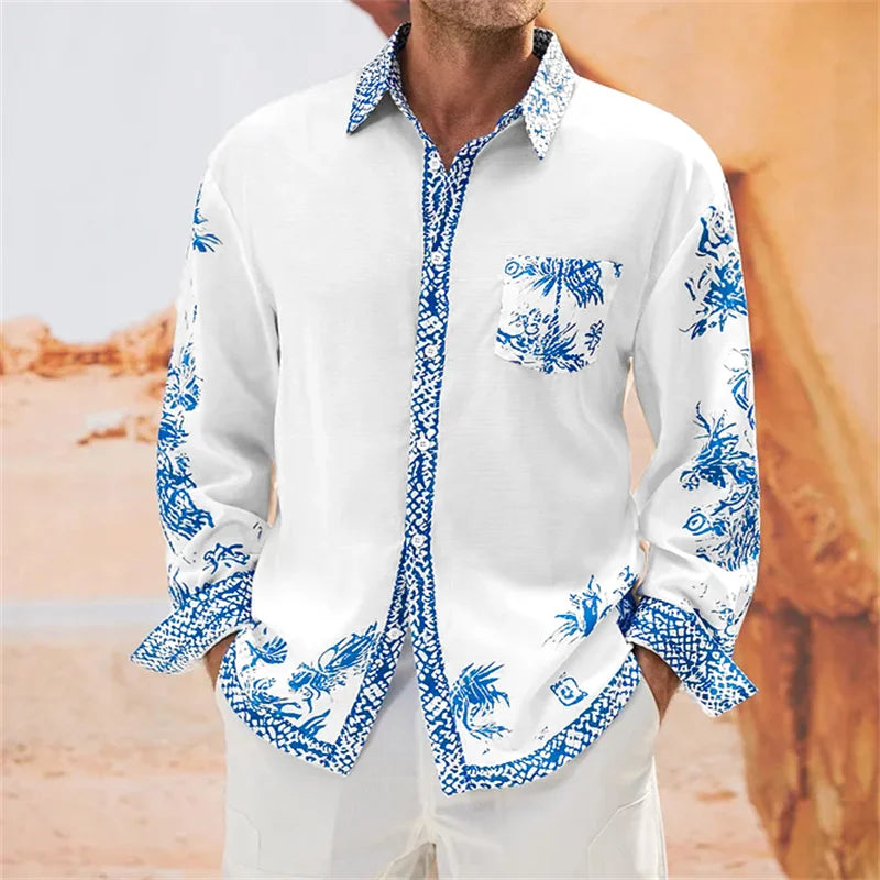 Tropical Print Bamboo Fiber Button Up Shirt