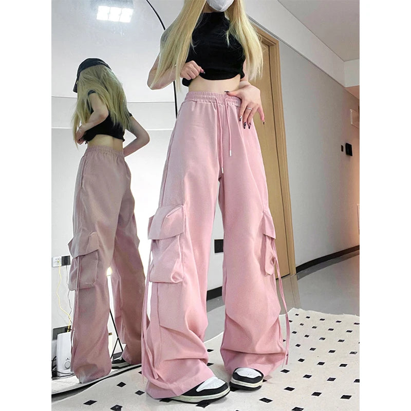 Women's Baggy Y2K High-Waist Wide Leg Pocket Cargo Pants