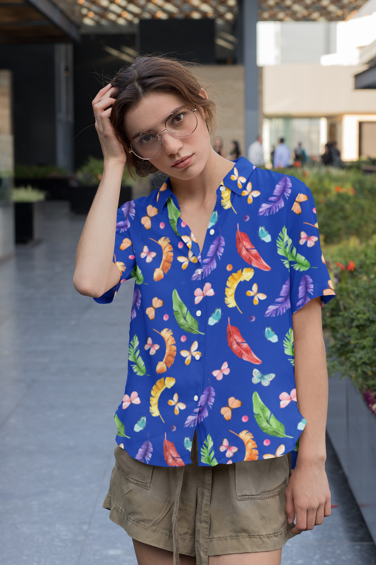 The Tropical Butterfly Button Up - Navy Blue