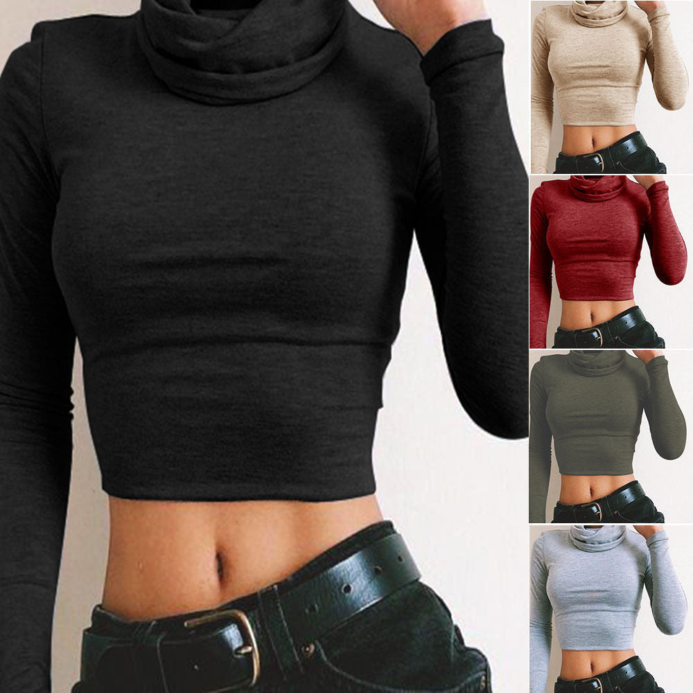 Y2K Solid Turtleneck Crop Top Shirt