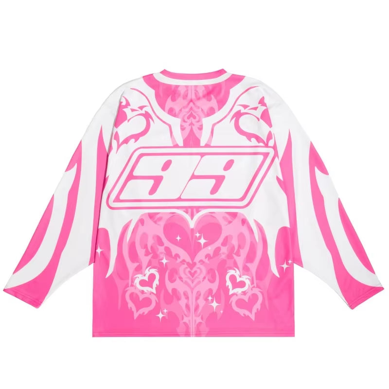 Y2K Retro Jersey Aesthetics Love Pattern Motorcycle Gothic Pullover