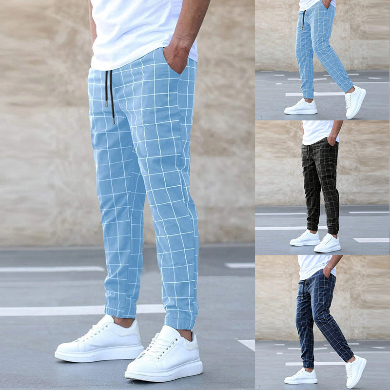 Plaid Print Drawstring Casual Pants