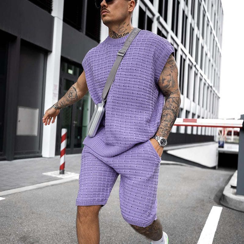 Men's Loose Knitted Short-sleeved Shirt and Short Set