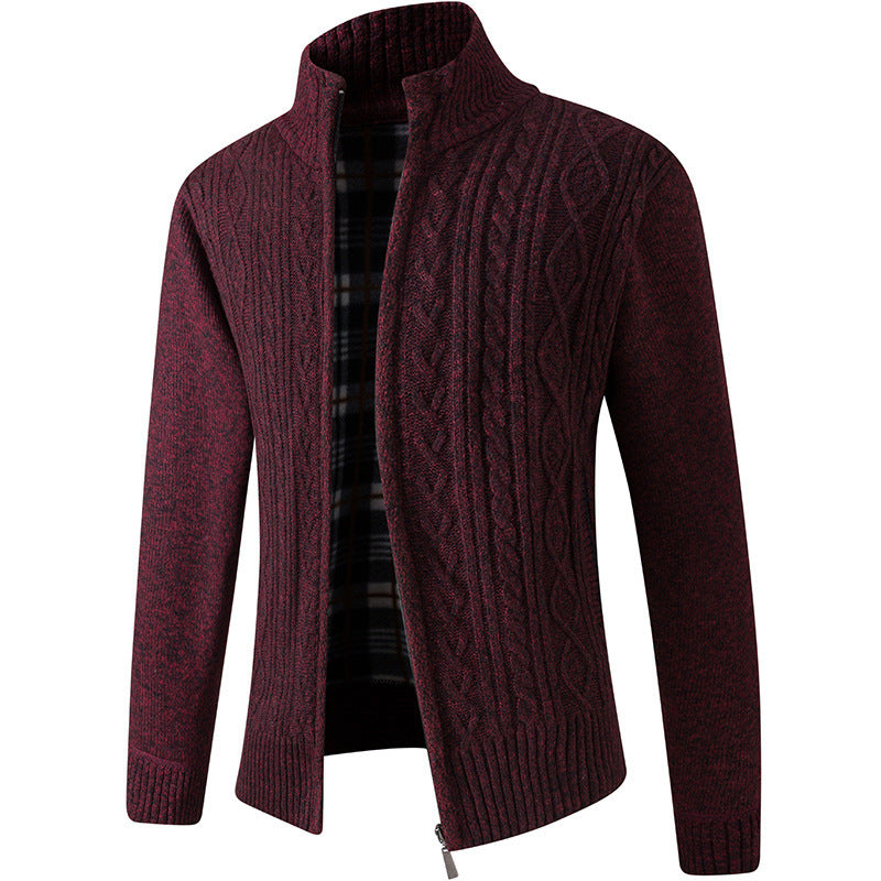 Aran Knitted Thick Velvet Turtleneck Cardigan