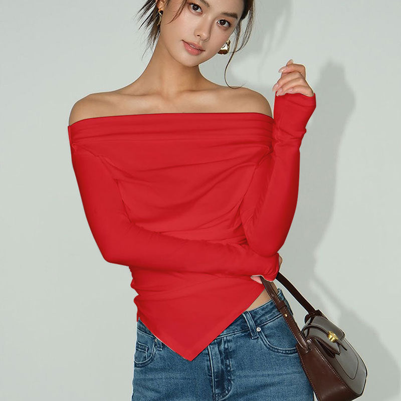 Off-Shoulder Irregular Slim-Fit Shirt