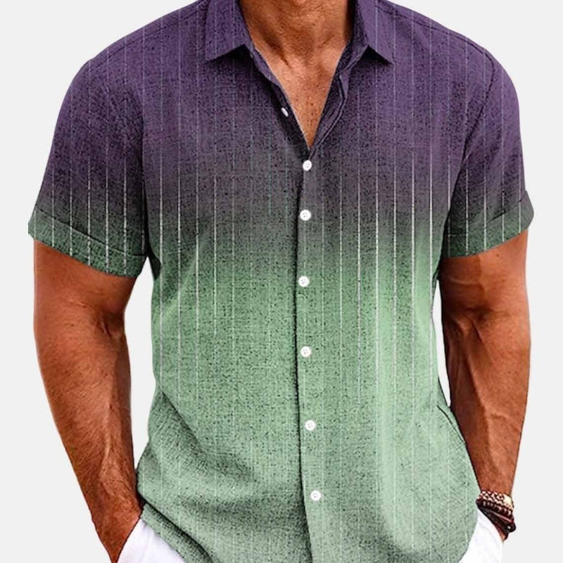 Bamboo Linen Lapel Gradient Button-Up Shirt
