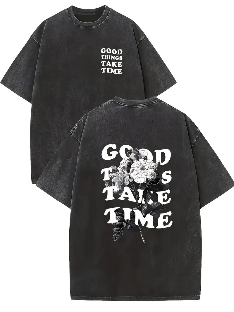 Men's Washed "Good Things Take Time" Graphic T-Shirt