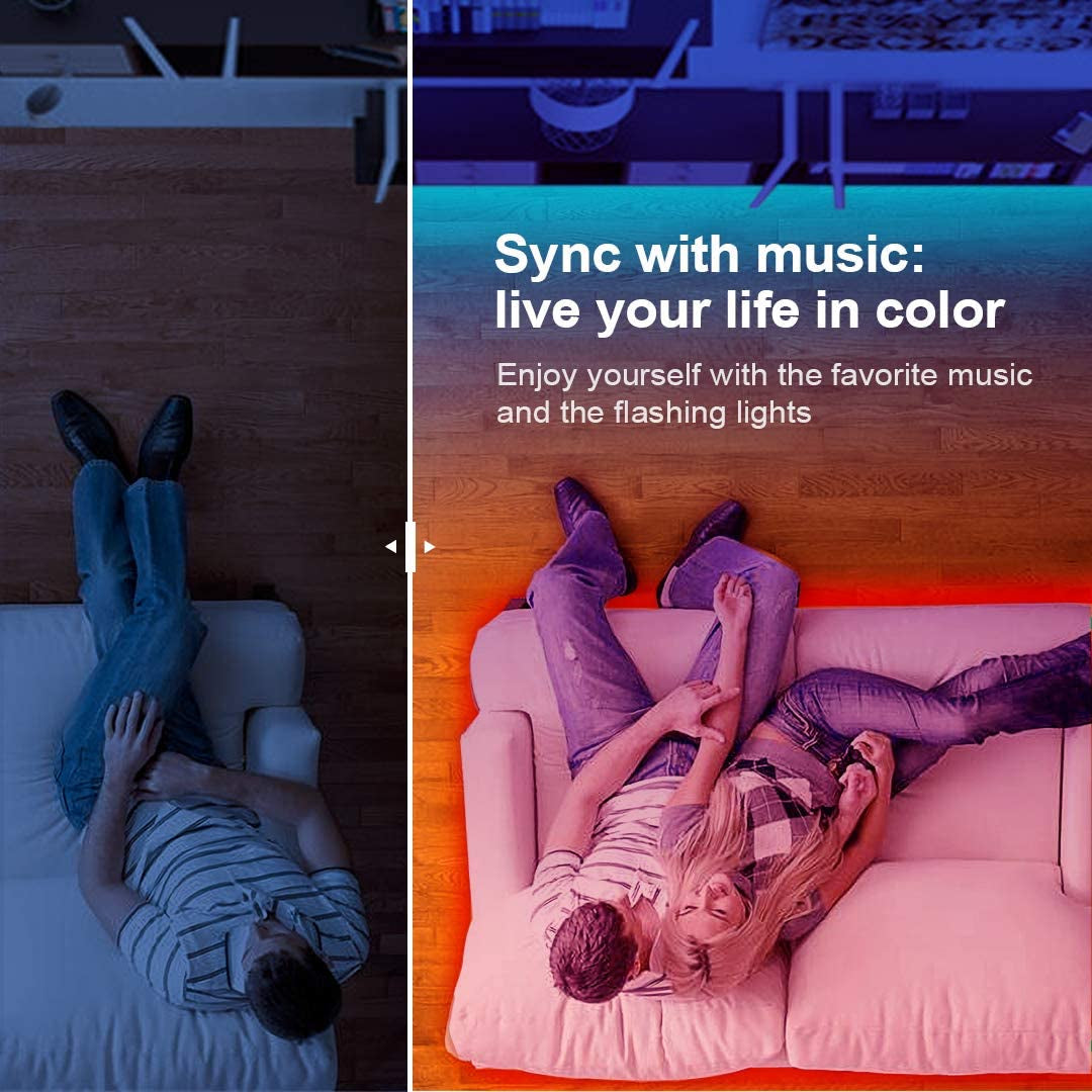 "Colorful 50 FT Bluetooth LED Strip Lights with Music Sync and Remote Control"