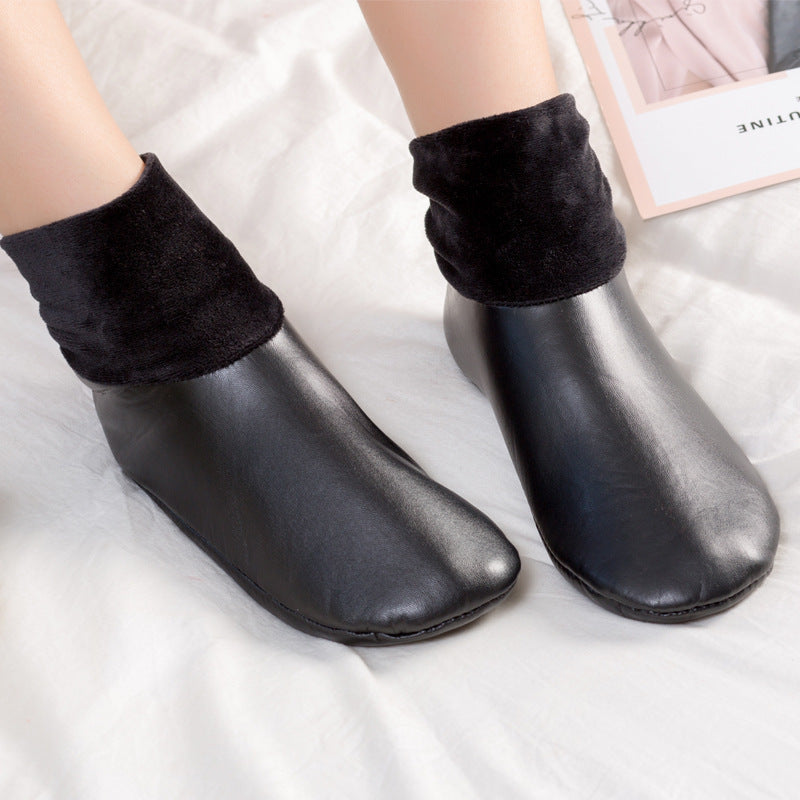 Fleece-Lined Warm PU Leather Indoor Floor Socks