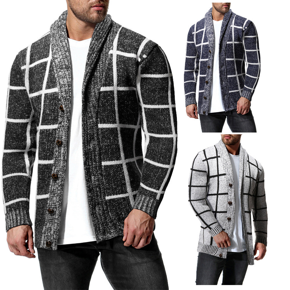 Single-Breasted Color Matching Plaid Thick Cardigan