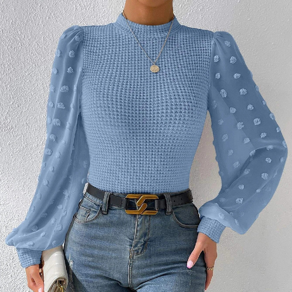 Knitwear Stitching Hollow Lantern Sleeve Sweater