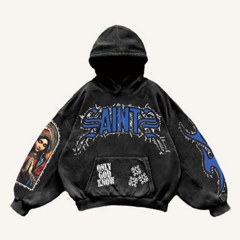 Men's Pullover "Saint" Graphic Hooded Sweater
