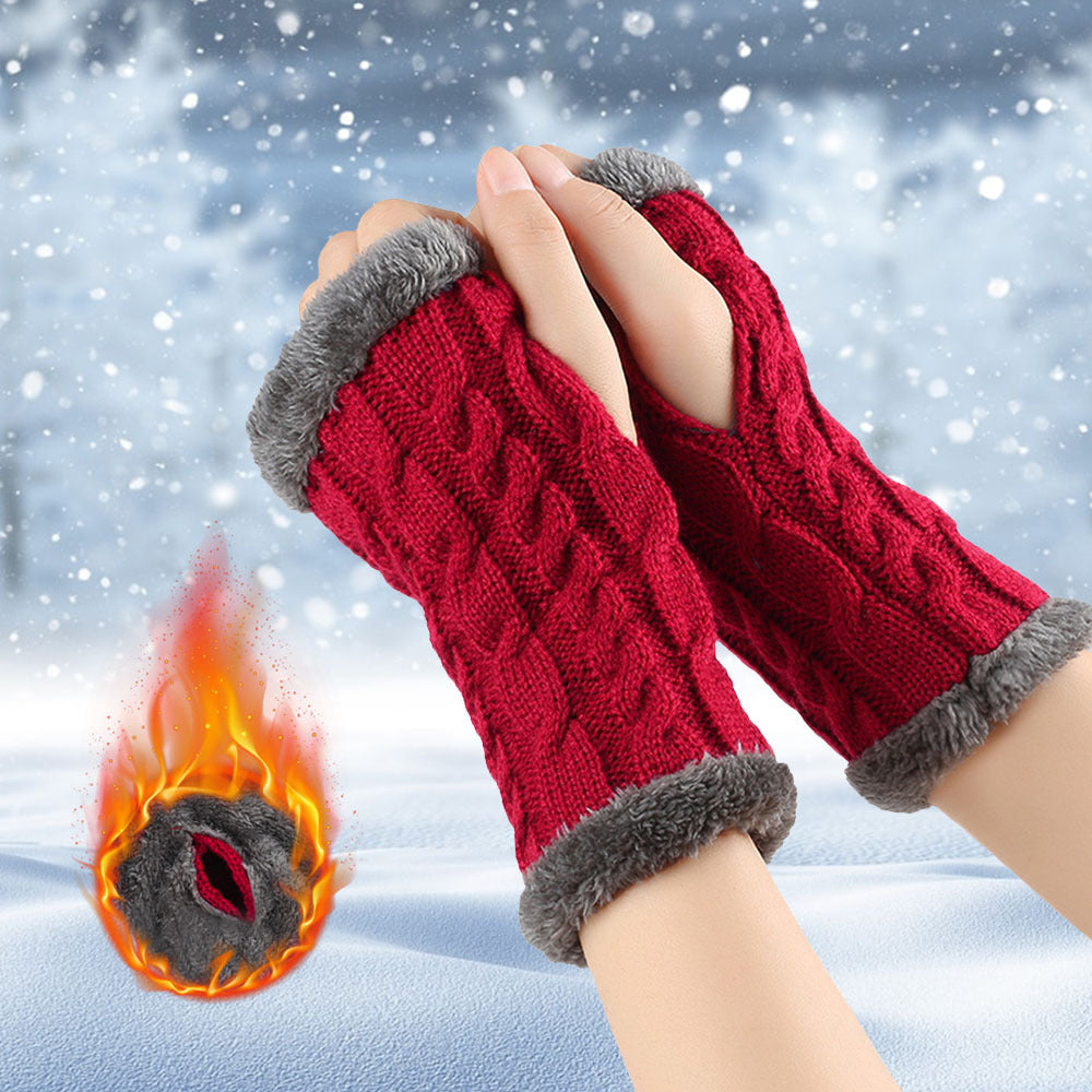 Twist Knitted Fingerless Fleece Winter Gloves