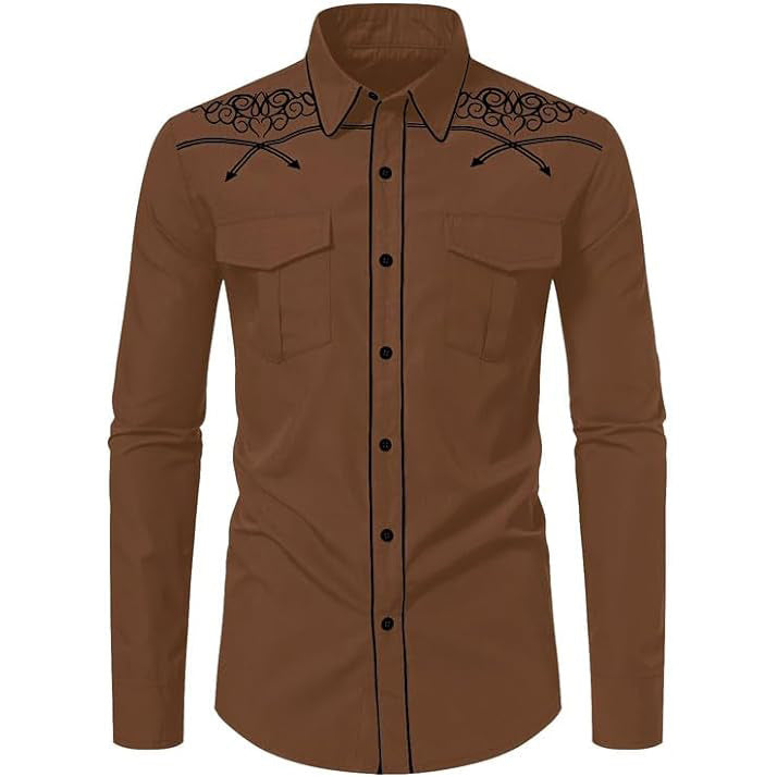 Western Embroidered Cowboy Button-Down Shirt