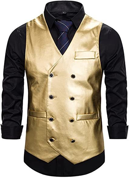 Metal Texture Double Breasted Shiny Fashion Vest