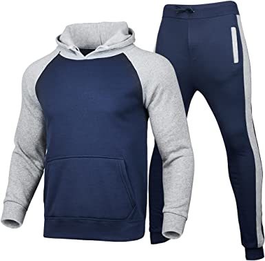 Men's Colorblock Athletic Hoodie Tracksuit 2-Piece Set