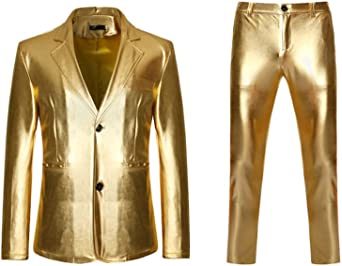 Men's Bright Solid Two-Piece Slim Fit Blazer and Pants Set