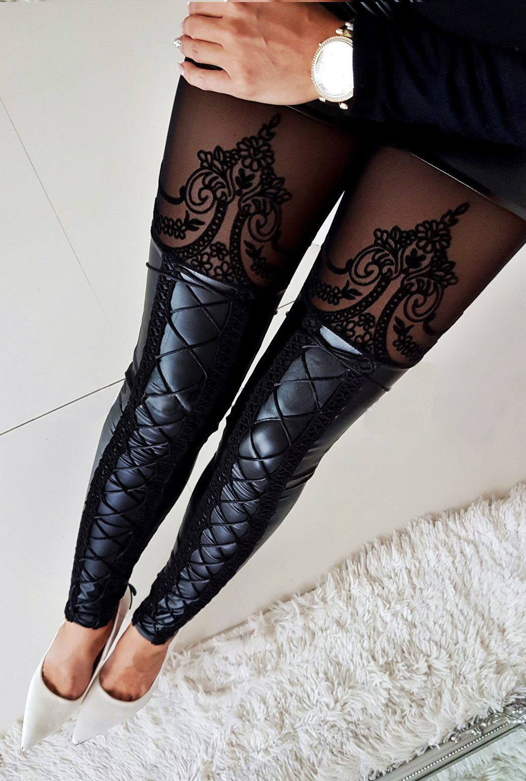 Hot Explosions PU Leather and Lace Pants