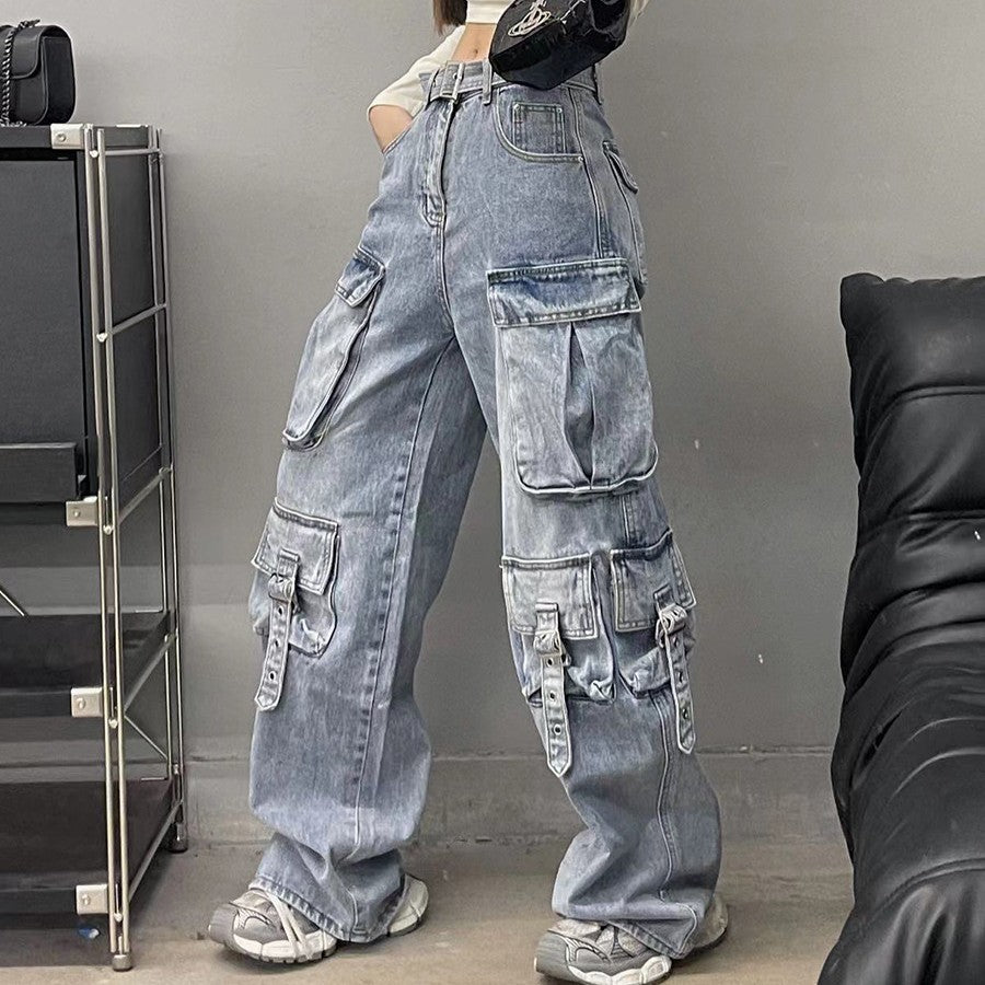 Women's Vintage Baggy Multi-Pocket Jeans