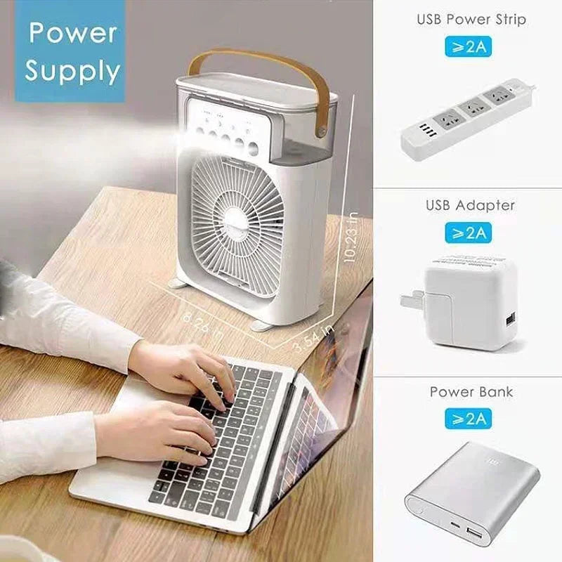 LED 3-in-1 Functioning USB Compatible Portable Air Conditioner Fan Humidifier 