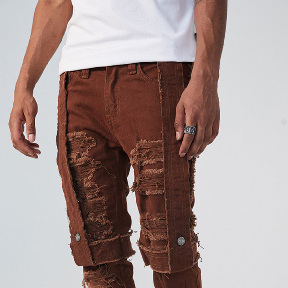 Men's Distressed Strap Raw Edge Jeans