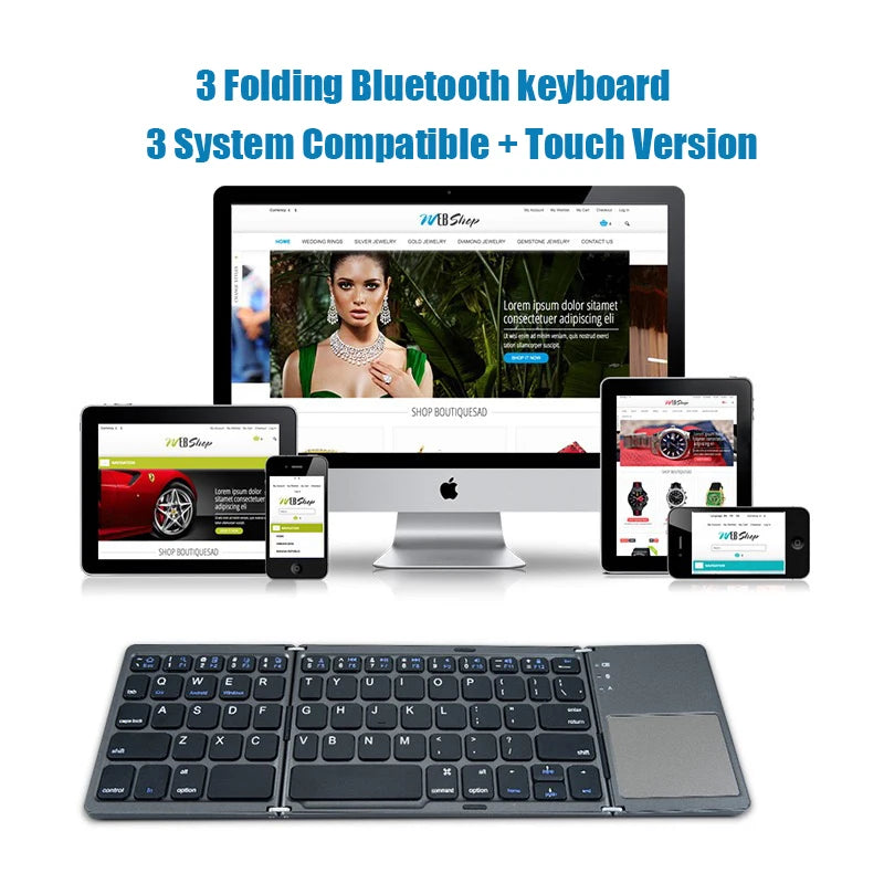 Multi-Compatible Mini Wireless Folding Bluetooth Keyboard [Model B033 includes Touchpad]