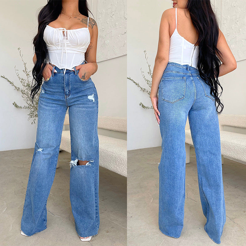 Casual Frayed Ripped Blue Jeans