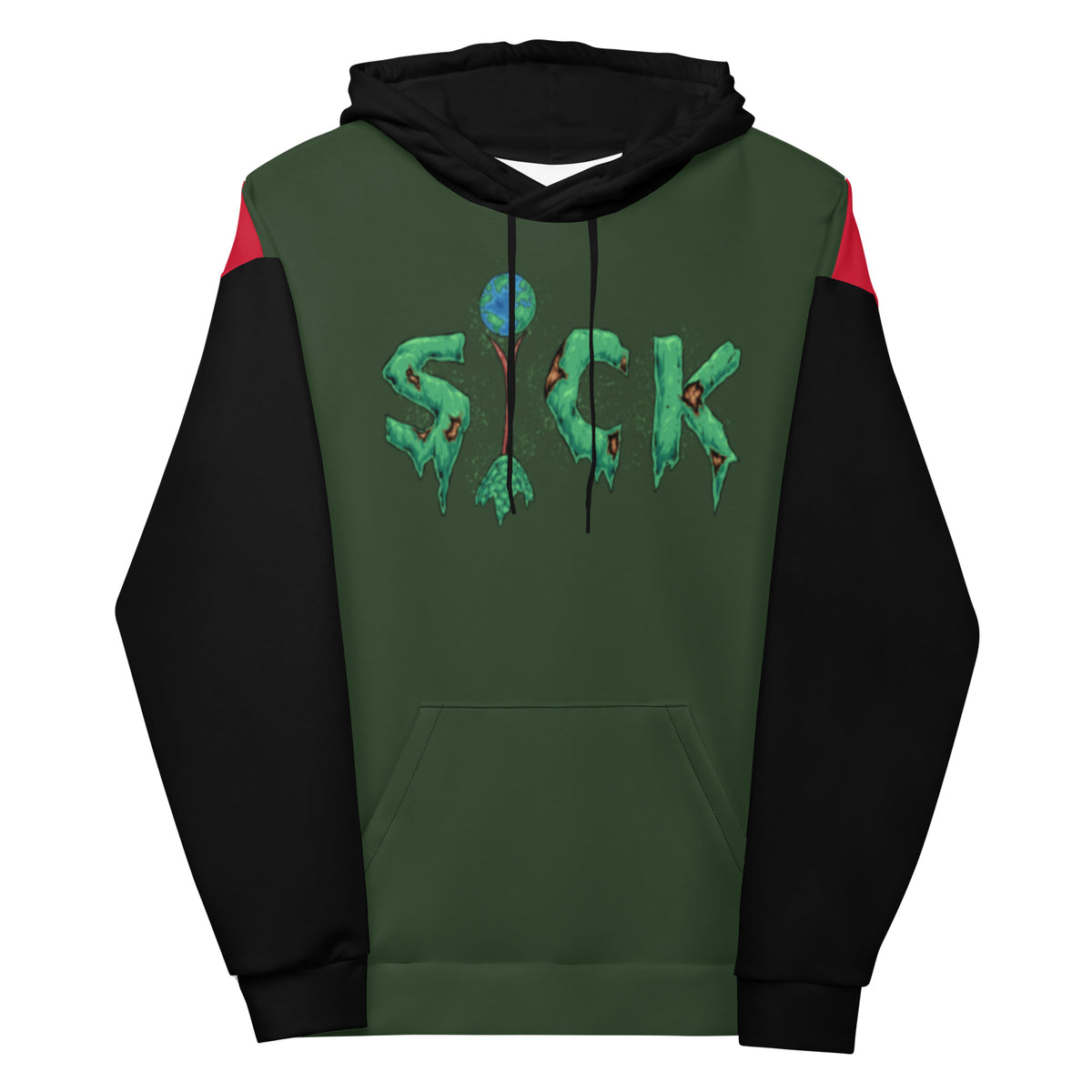 The Sck Wld Tri-Color Block Hoodie - Green/Red/Blk