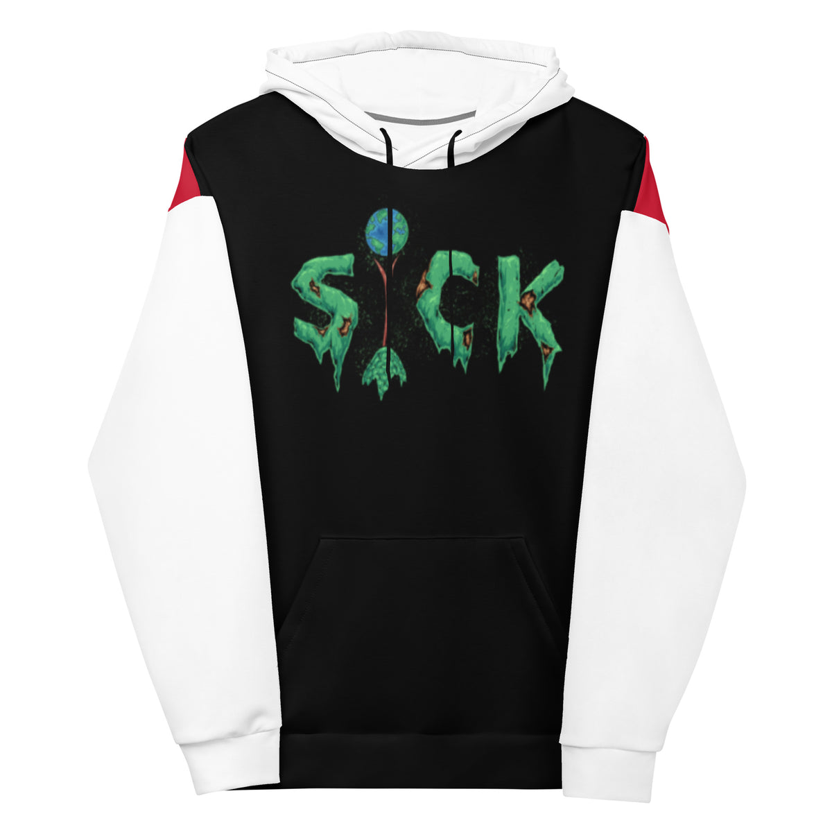 The Sck Wld Tri-Color Block Hoodie - Red/Blk/White Sleeve